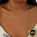 Layered Long Necklace for Women, 304 Stainless Steel, Gold or Silver