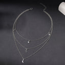 Star and Moon Layered Choker Necklace, Adjustable, Gold or Silver for Women