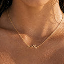 Wave Pendant Necklace, 304 Stainless Steel, Waterproof, 18K Gold Plated or Silver