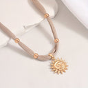 Sun Pendant Bead Necklace, 14K Gold Plated Boho Necklace for Women