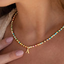 Initial Bead Necklace A to Z, Rainbow Letter Necklace with Stainless Steel Charm