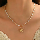 Starfish Bead Necklace, Multicolour Glass Bead Boho Beach Necklace