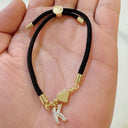 Initial Bracelet A to Z for Women, Black Cord with Gold Letter and Heart Charm