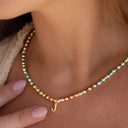 Initial Bead Necklace A to Z, Rainbow Letter Necklace with Stainless Steel Charm