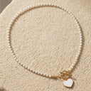 White Heart Bead Choker Necklace for Women, Beaded Choker with Toggle Clasp