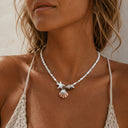 Shell and Pearl Bead Choker Necklace, White Boho Seed Bead Choker for Women