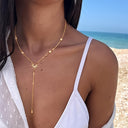 Long Y Necklace for Women, Cubic Zirconia Lariat Pendant, Gold or Silver