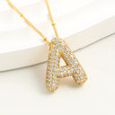 Sparkling Bubble Initial Necklace, Cubic Zirconia Letter Pendant, 18K Gold Plated