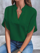 Halle short sleeve batwing blouse with deep V-neckline, view 11