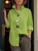 Harlow stand collar blouse with silver statement buttons, view 3