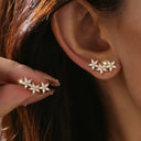 Flower Earrings for Women, Sparkling Gold Five Petal Earrings