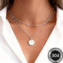 Layered Coin Necklace, 304 Stainless Steel, Gold or Silver for Women
