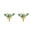 Dragonfly Earrings for Women, Cubic Zirconia, Gold, 316 Steel Posts