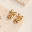 Bow Heart Drop Earrings for Women, Vintage Gold Earrings