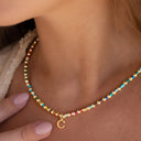 Initial Bead Necklace A to Z, Rainbow Letter Necklace with Stainless Steel Charm