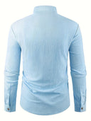 Broome Men's Mandarin Collar Cotton Linen Long Sleeve Shirt, view 37