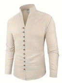 Broome Men's Mandarin Collar Cotton Linen Long Sleeve Shirt, view 30