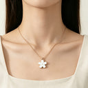 Flower Pendant Necklace for Women, Gold Tone with Enamel Petals