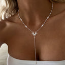 Long Y Necklace for Women, Cubic Zirconia Lariat Pendant, Gold or Silver