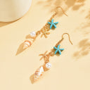 Starfish and Shell Earrings, Boho Beach Earrings, Multicolour, Pink or Blue