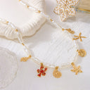 Ocean Charm Necklace, Starfish, Seashell and Seahorse Pendants, Gold Tone