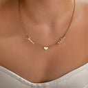 Couple Name Necklace, Two Custom Names with Heart Charm, 18K Gold Plated Stainless Steel