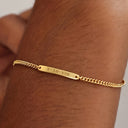 Engraved Bar Bracelet, Custom Text Mini Bar on Curb Chain, 18K Gold Plated Stainless Steel