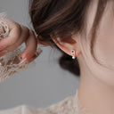Pearl Stud Earrings for Women, Faux Pearl Double Ring Studs, Gold