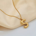 Initial Necklace A to Z, Bubble Letter Necklace, 18K Gold Plated Stainless Steel