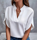 Halle short sleeve batwing blouse with deep V-neckline, view 4