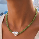 Boho Bead Necklace, Handmade Glass Bead Necklace, Green, Blue, Rose or Khaki