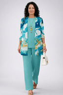 Anneliese blue three piece set with marble print jacket and wide leg trousers