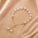 Pearl Bracelet for Women, Adjustable Faux Pearl Chain Bracelet, Gold