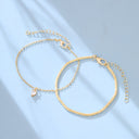 Heart Bracelet Set of 2, Cubic Zirconia Heart Pendant, Silver or Gold