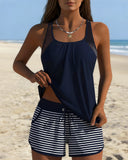 Clarice navy blue striped tankini with boxer swim shorts