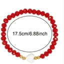 Red Bead Bracelet for Women, Glass Bead Bracelet with Heart Charm