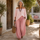 Lexi off-shoulder two-piece set with split sleeves and palazzo pants, view 9