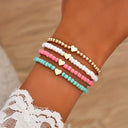 Heart Bead Bracelet Set of 4, Boho Glass Bead Bracelets, Pink or Light