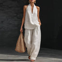 Nina two-piece set with batwing sleeve top and wide elastic waist pants, view 6