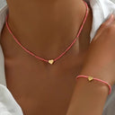 Heart Bead Necklace and Bracelet Set, Black, White or Red Stretch Jewellery Set
