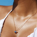 Thea Blue Evil Eye Necklace with Freshwater Pearl, view 7