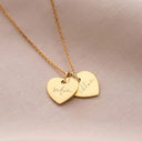 Double Heart Name Necklace, Two Engraved Heart Tags for Couples, Stainless Steel, Gold or Silver