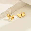 Gold Bow Stud Earrings, Small Puffy Bow Earrings, Waterproof 18k Gold Plated Stainless Steel | Marliva