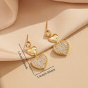 Heart Drop Earrings for Women, Cubic Zirconia, Gold Tone