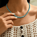 Turquoise Bead Choker Necklace, Blue Beaded Beach Choker for Women