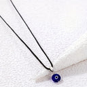 Evil Eye Cord Necklace for Women, Minimalist Black Cord Choker, White or Blue Eye