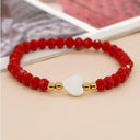 Red Bead Bracelet for Women, Glass Bead Bracelet with Heart Charm