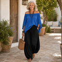 Lexi off-shoulder two-piece set with split sleeves and palazzo pants, view 10