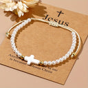 Cross Bracelet for Women, Adjustable Boho Braided Bracelet with Blessing Card