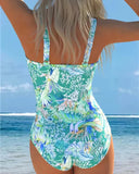Hermione blue botanical print one piece swimsuit, view 2